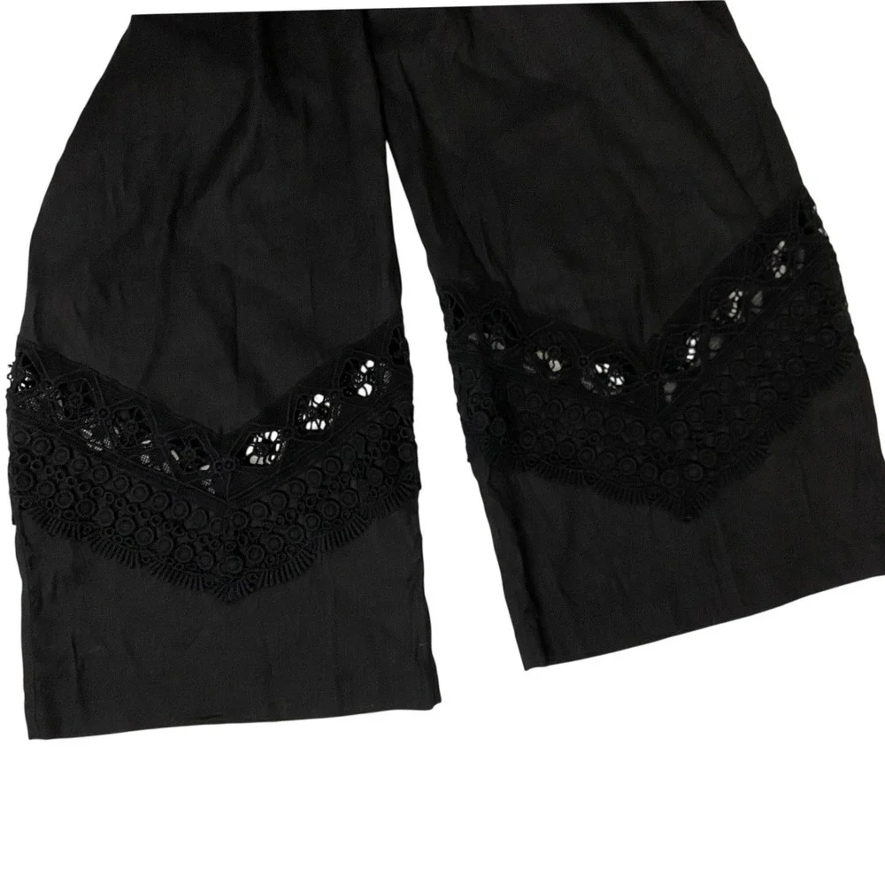 Susan Graver Black Wide Leg Cropped Pants Lace Trim Elastic Waist Women's 16 EUC - Picture 15 of 15